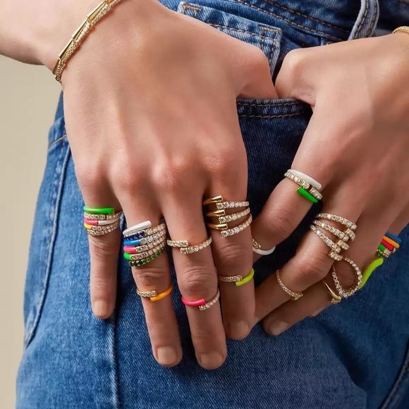 Neon Collection White Enamel CZ Open Ring - Picture 2 of 7